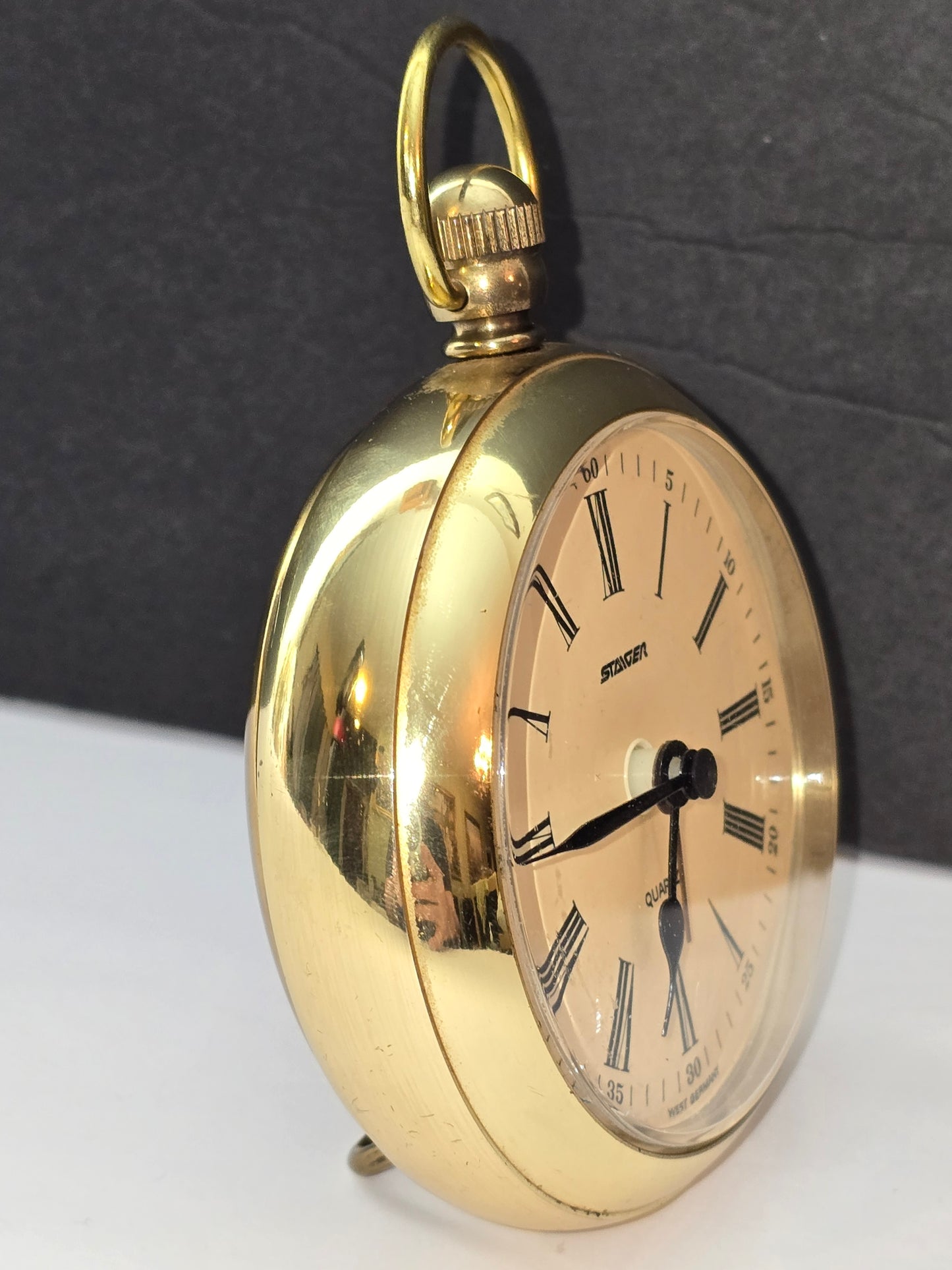 Vintage Staiger quartz table clock styled as a pocket watch