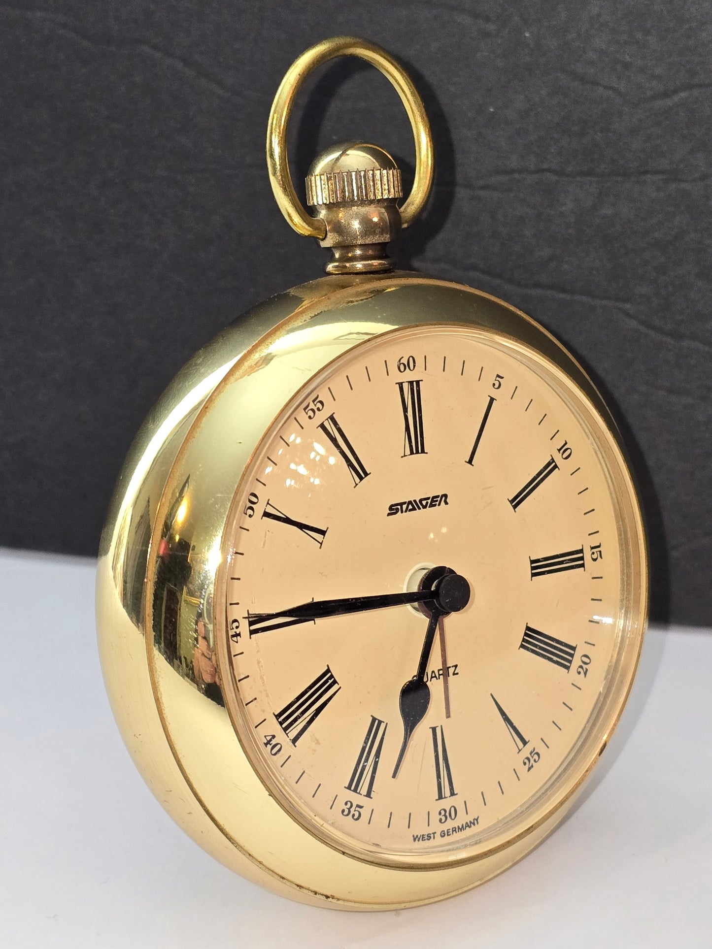 Vintage Staiger quartz table clock styled as a pocket watch
