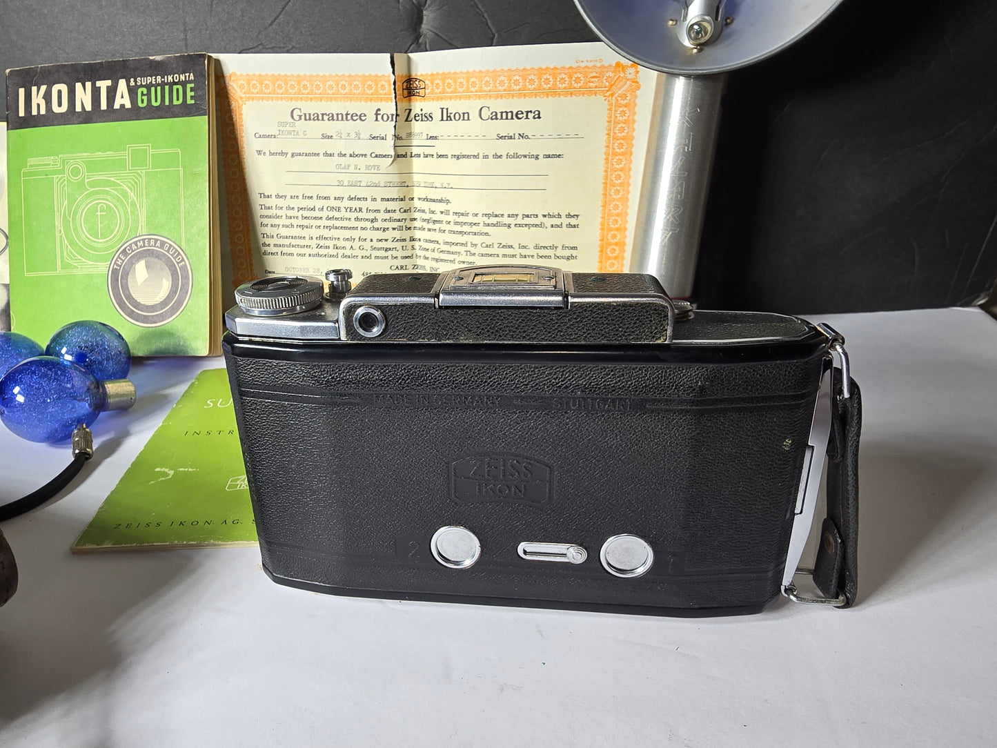 Vintage Zeiss Ikon Super Ikonta II 2 1/4" x 3 1/4 with super speed flash case and papers