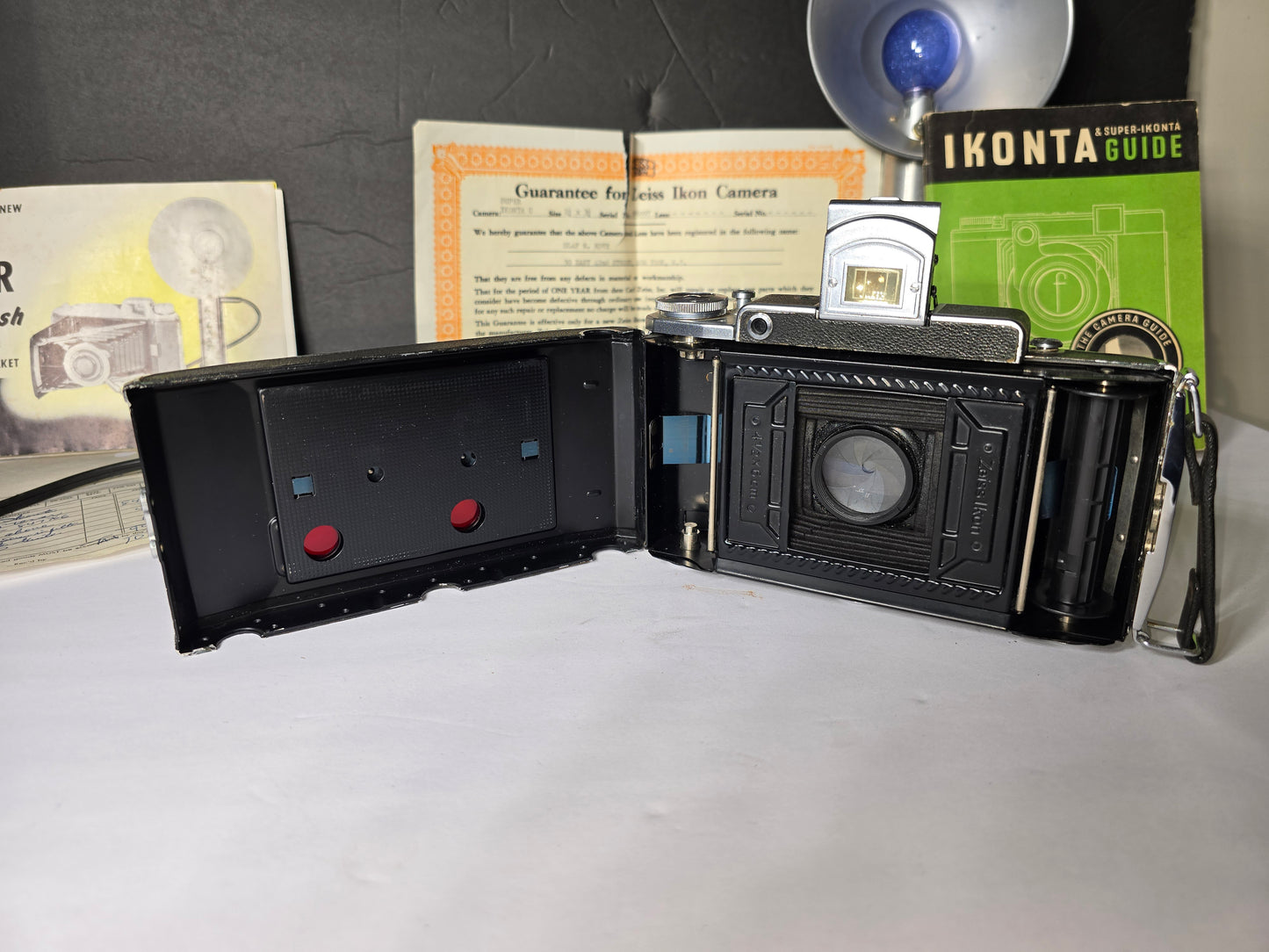 Vintage Zeiss Ikon Super Ikonta II 2 1/4" x 3 1/4 with super speed flash case and papers