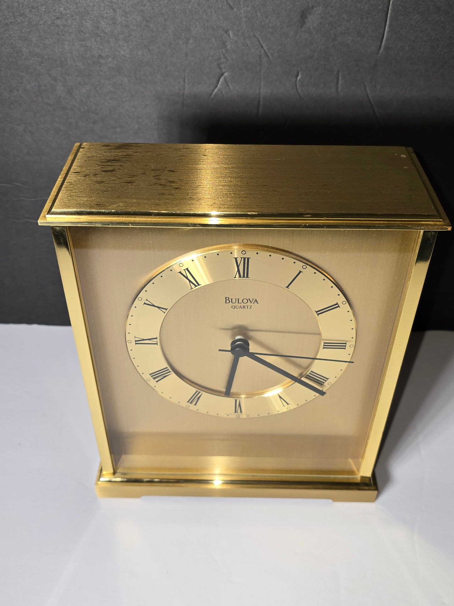Vintage Bulova mantel shelf clock heavy brushed brass Germany made