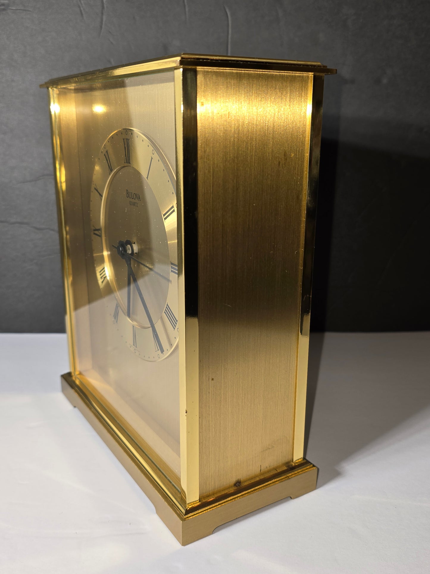 Vintage Bulova mantel shelf clock heavy brushed brass Germany made
