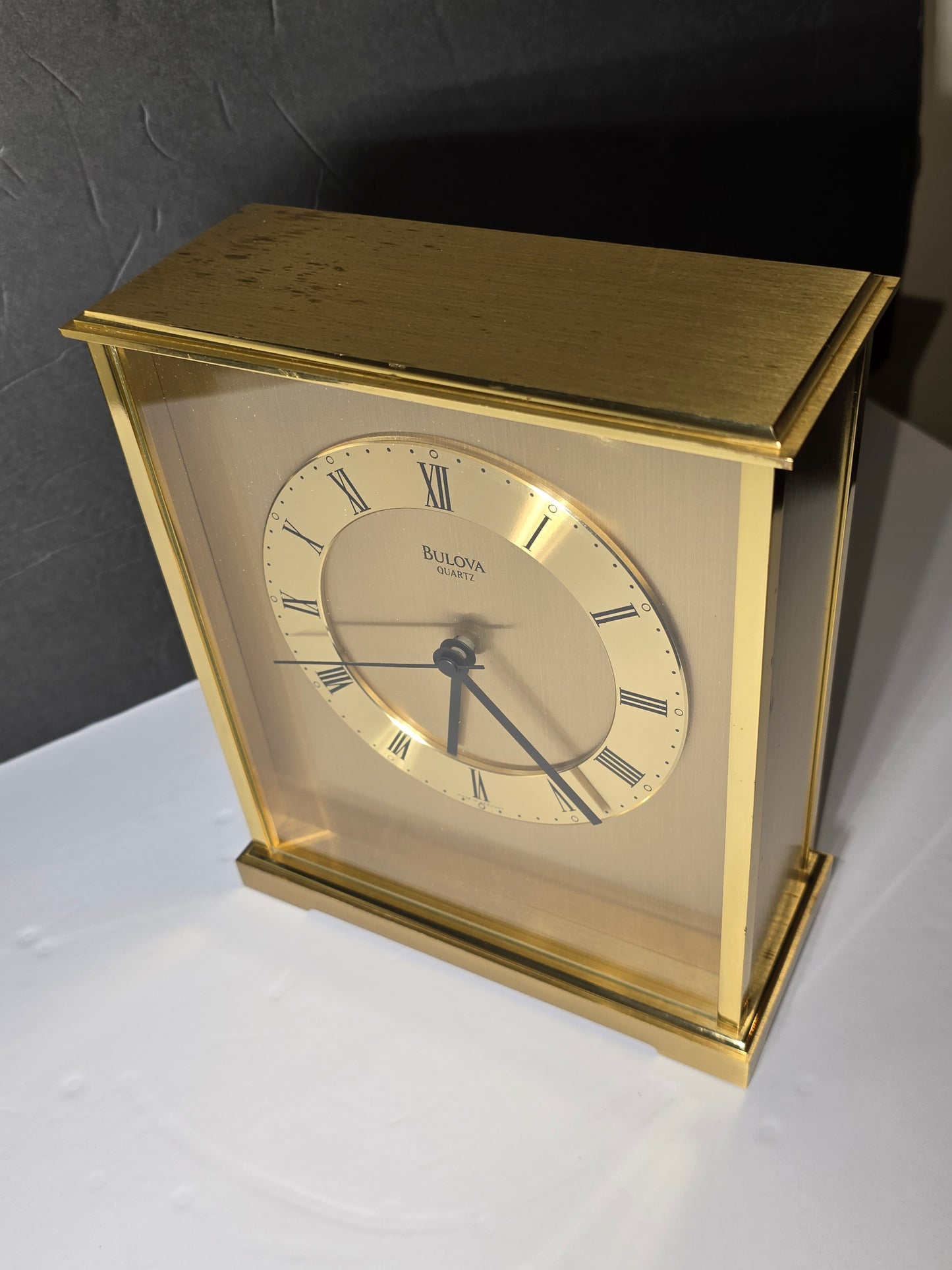Vintage Bulova mantel shelf clock heavy brushed brass Germany made