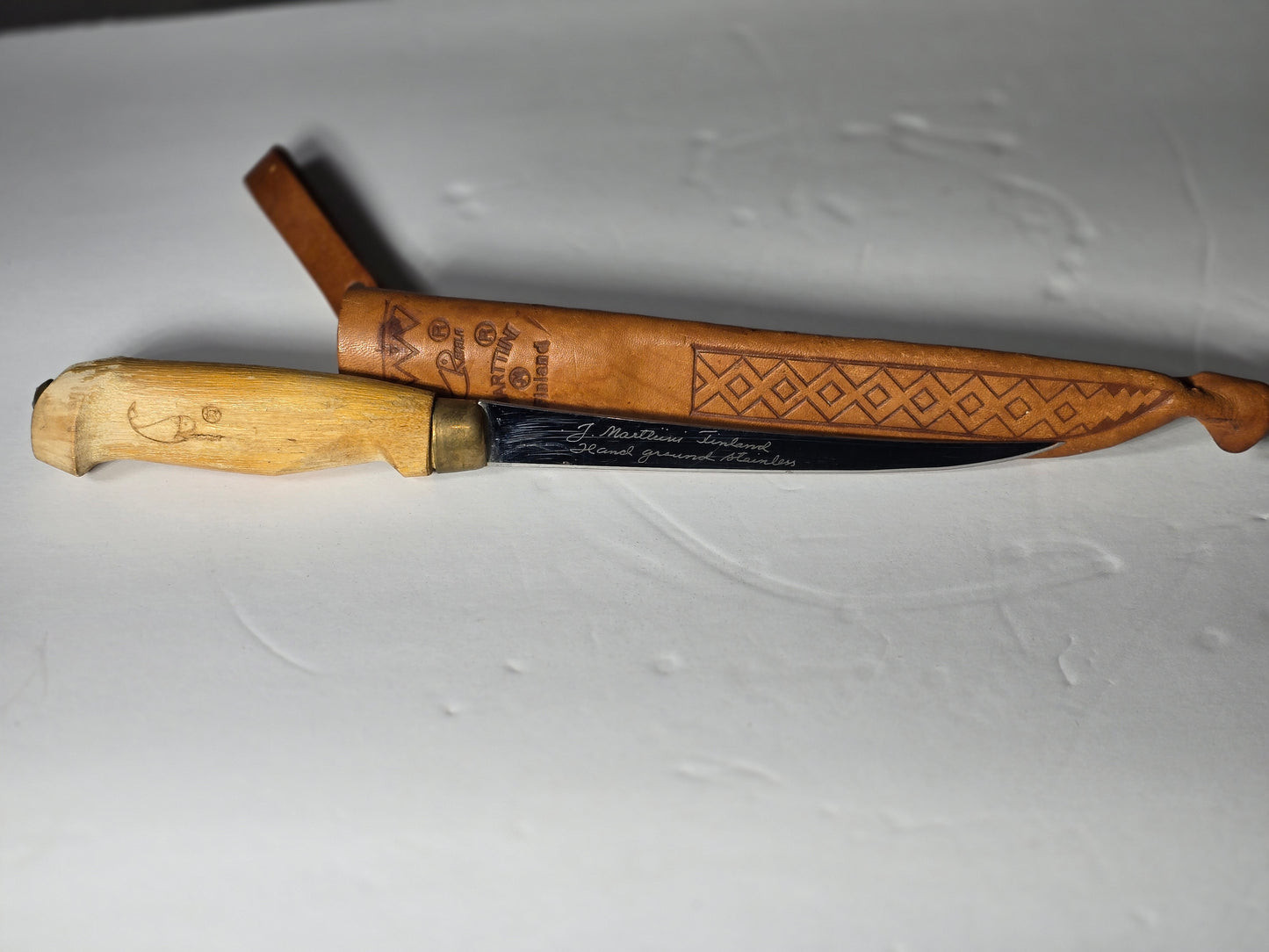Vintage hand engraved J Marttini Finland with sheath 12"