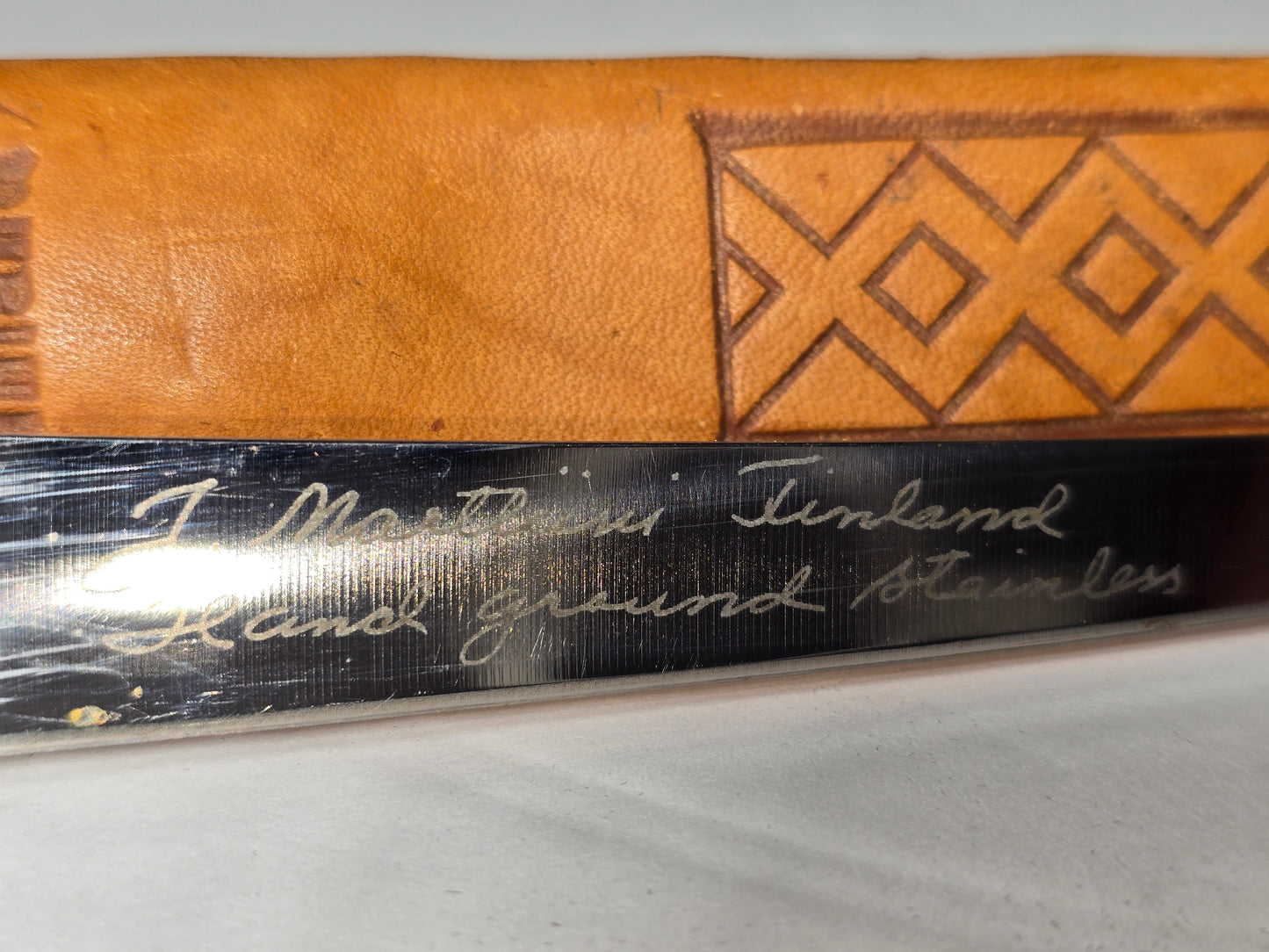Vintage hand engraved J Marttini Finland with sheath 12"