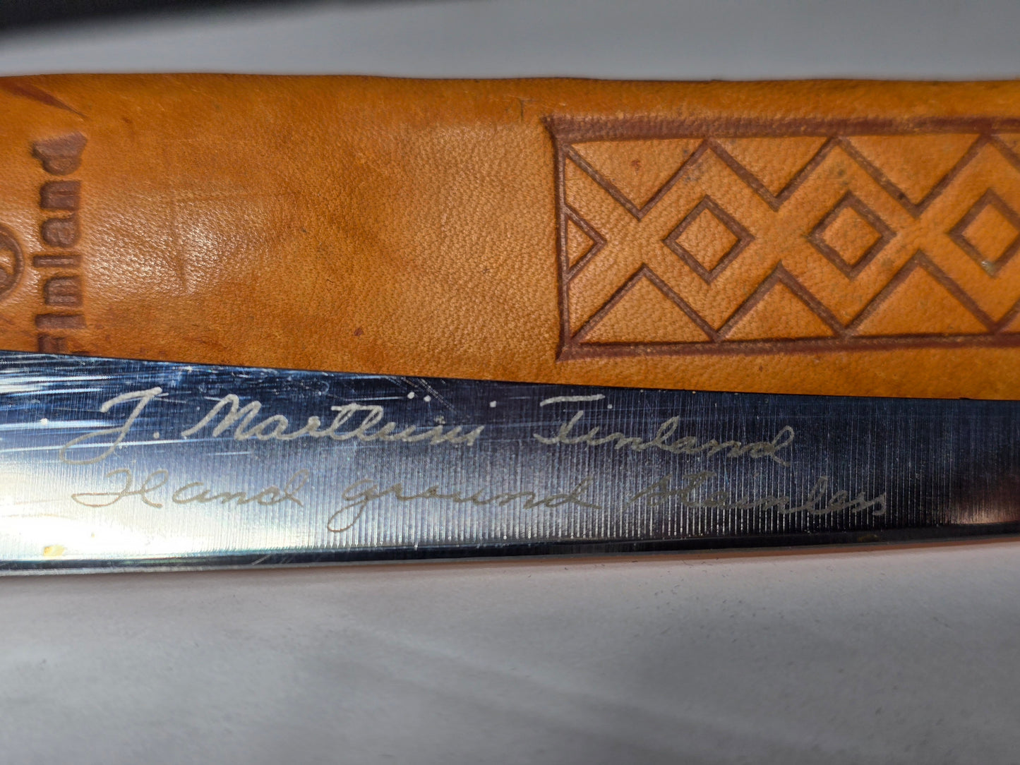 Vintage hand engraved J Marttini Finland with sheath 12"