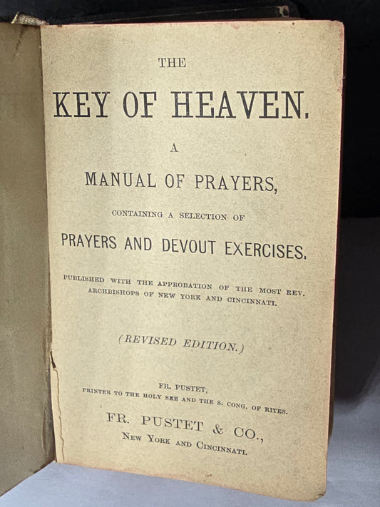 Antique The key of haven a manual of prayers 1888 book