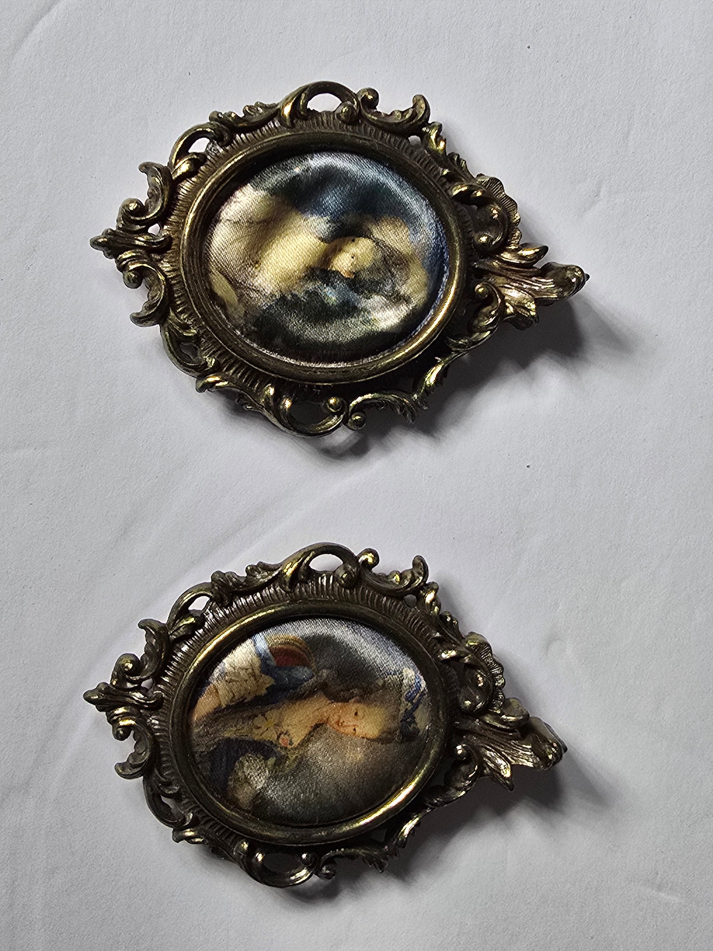 Vintage Italian made framed silk mini oval portraits