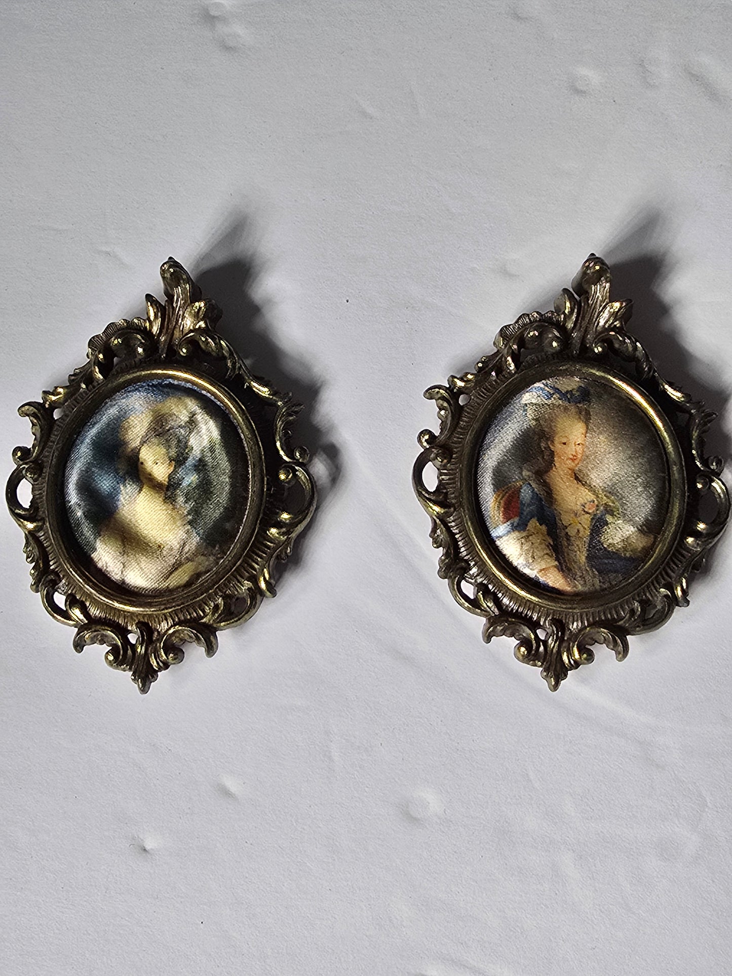 Vintage Italian made framed silk mini oval portraits