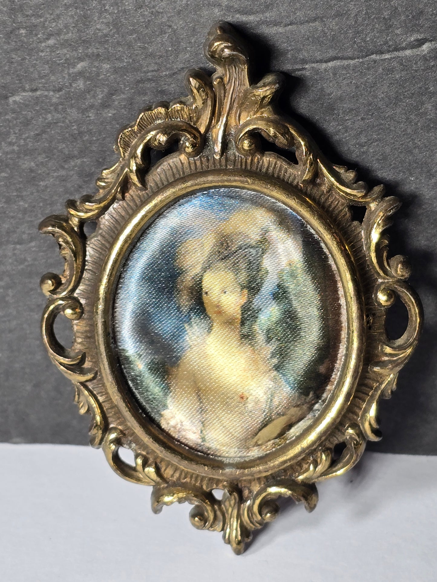 Vintage Italian made framed silk mini oval portraits