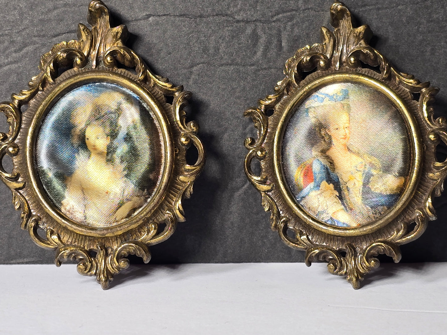 Vintage Italian made framed silk mini oval portraits