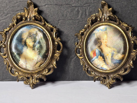 Vintage Italian made framed silk mini oval portraits
