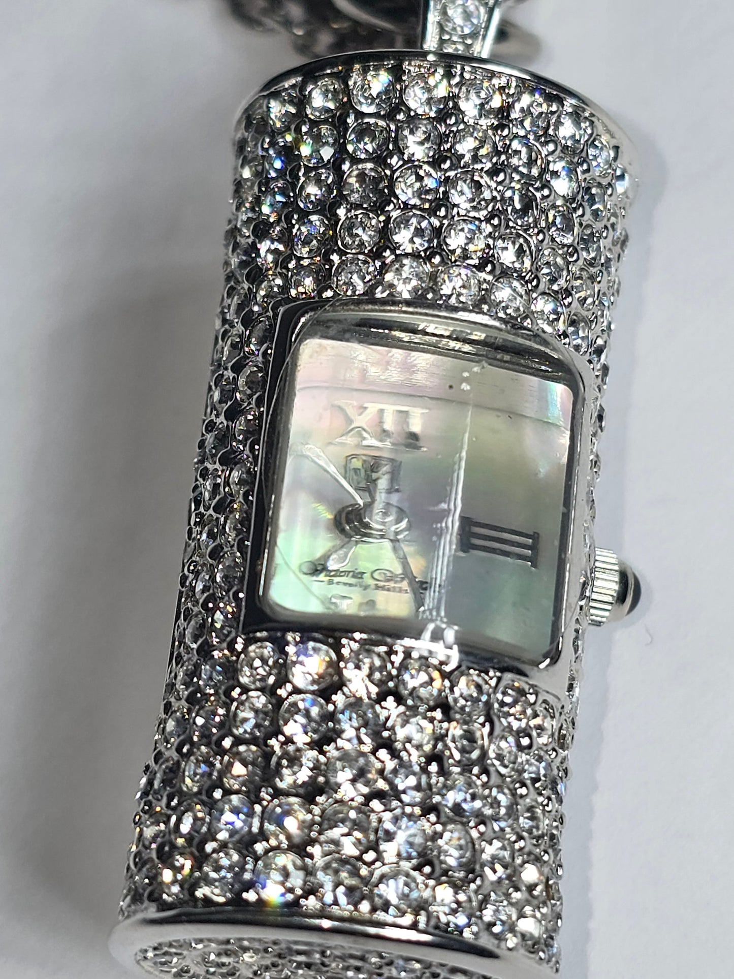 Vintage New Victoria Wieck crystal rhinestone watch pendant necklace