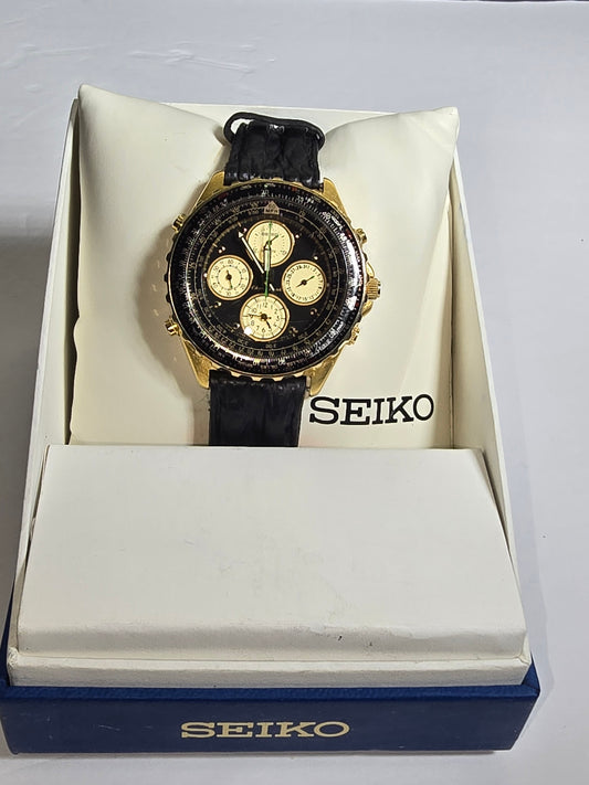 Vintage Seiko flight master chronograph pilots watch 7T34-6A09 Collectable