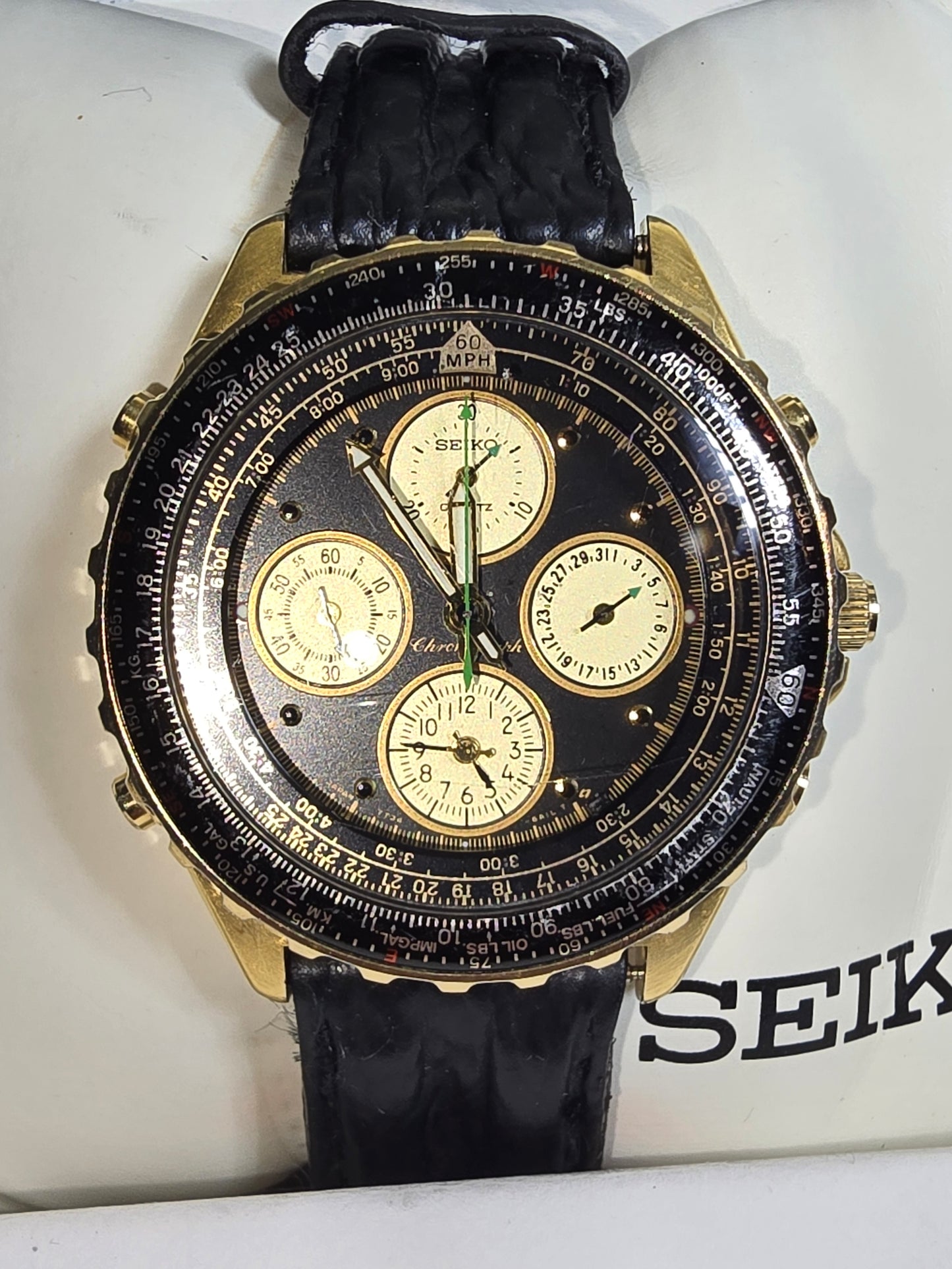 Vintage Seiko flight master chronograph pilots watch 7T34-6A09 Collectable