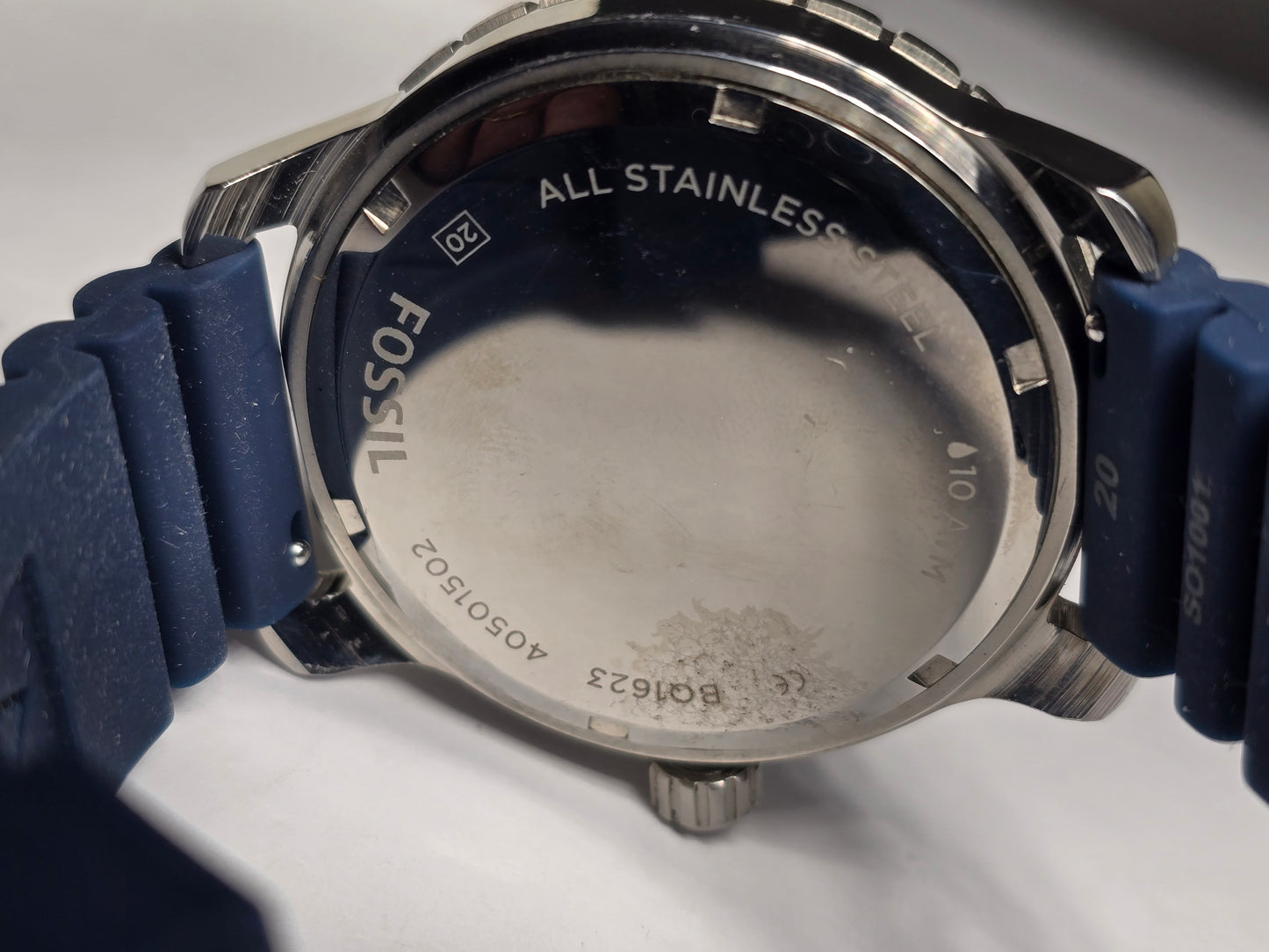 Fossil white dial blue rubber strap multifunction watch new with box