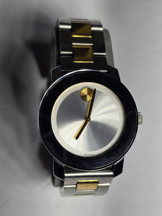 Movado two-tone stainless-steel unisex watch with a silver sunray dial