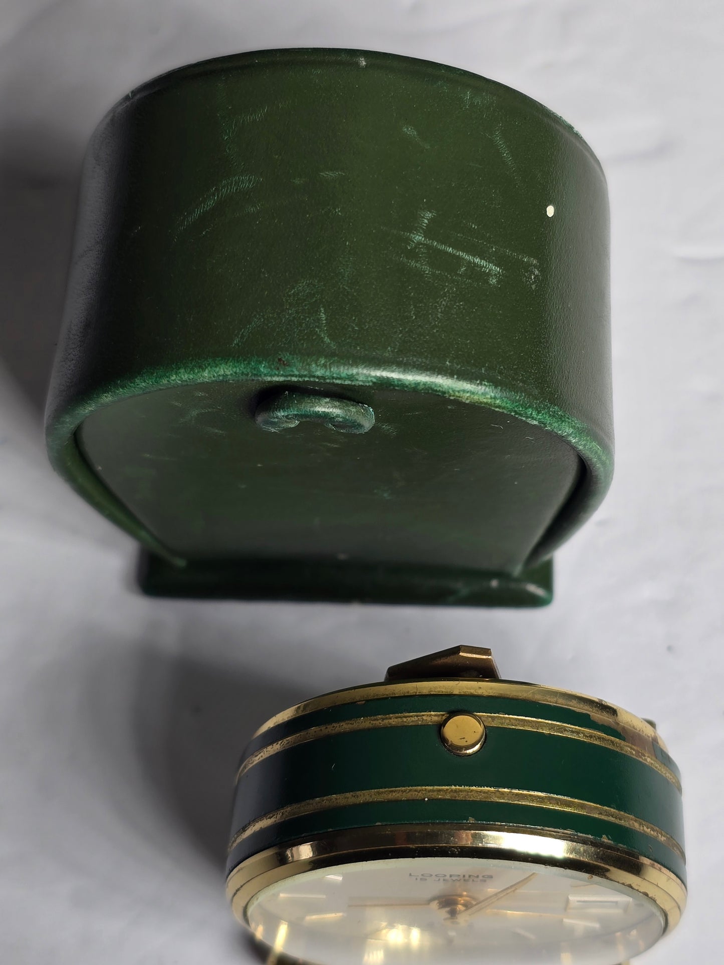 Vintage Looping 15 Jewels 8 Days Travel Alarm Clock Date Window and Case