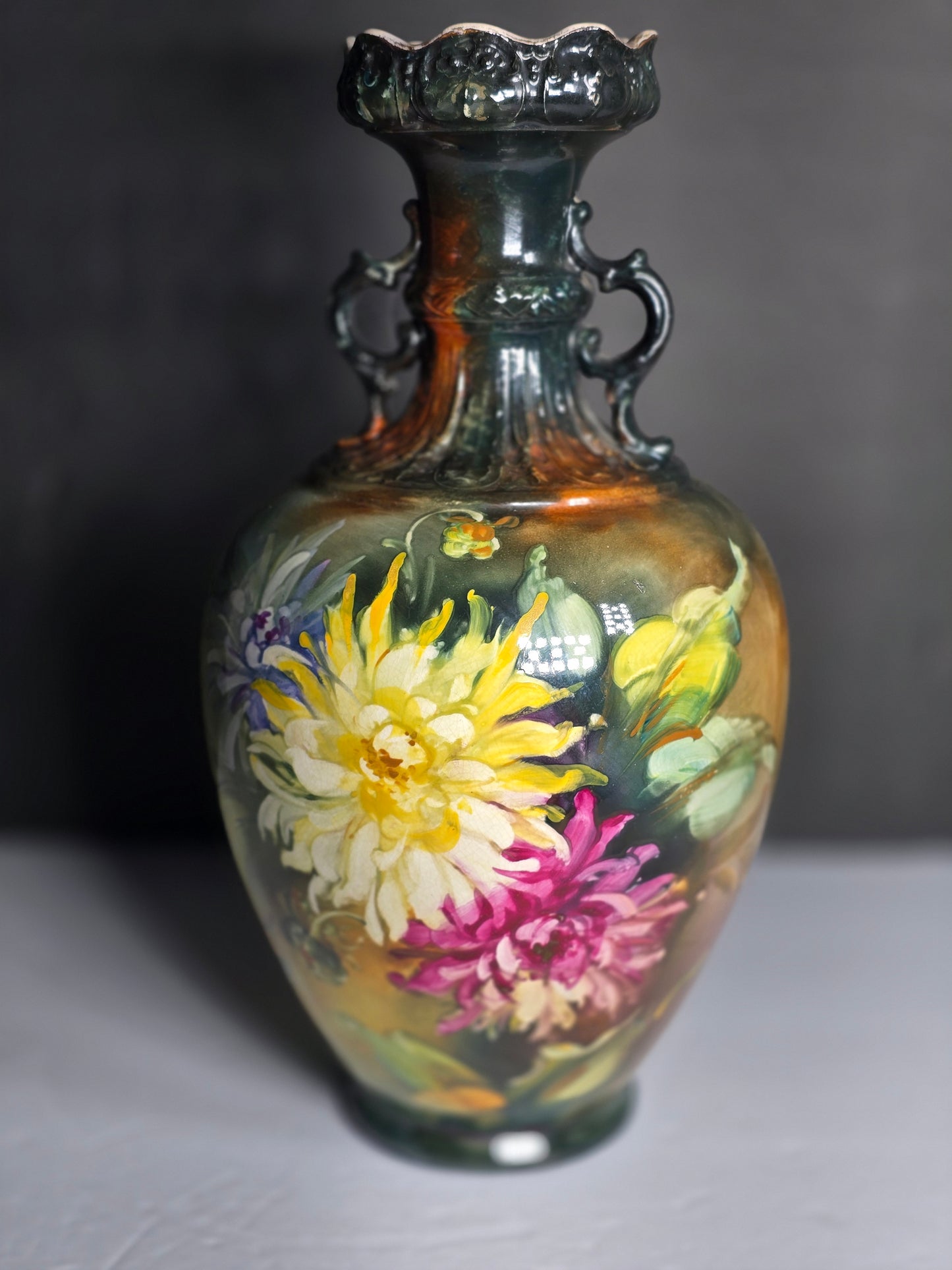 Royal Bonn German Antique hand painted floral vase 12"