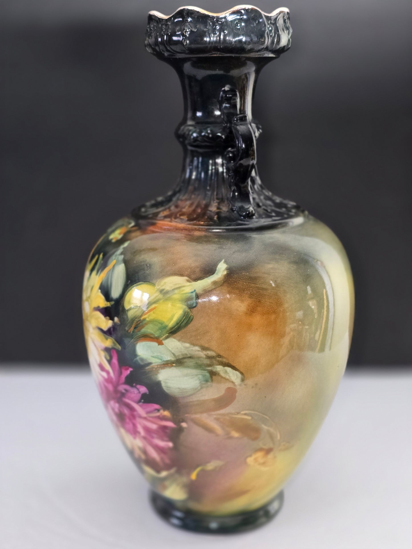 Royal Bonn German Antique hand painted floral vase 12"