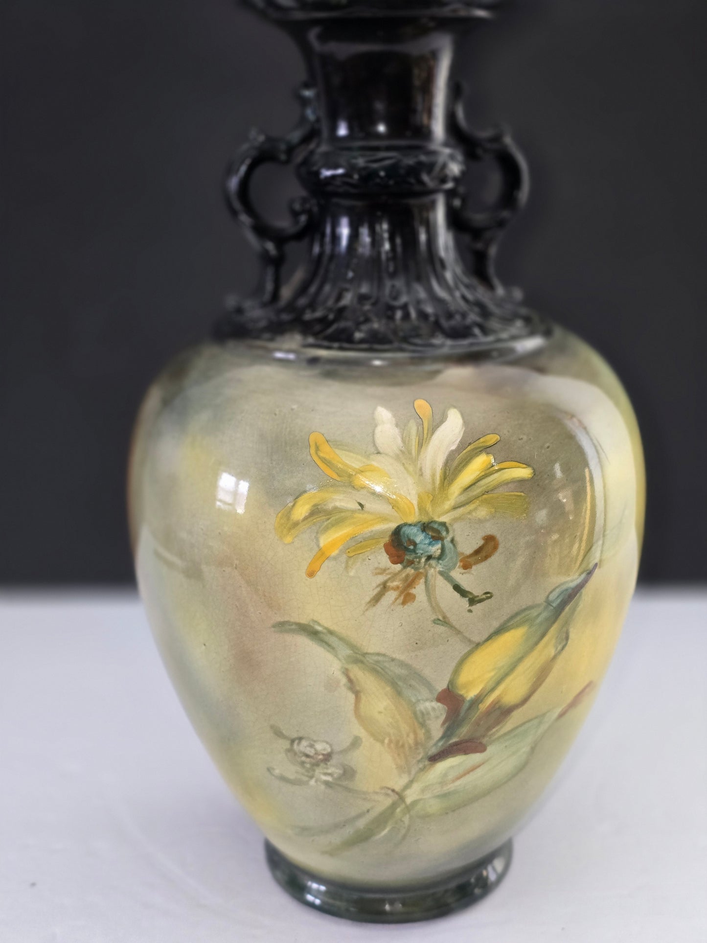 Royal Bonn German Antique hand painted floral vase 12"