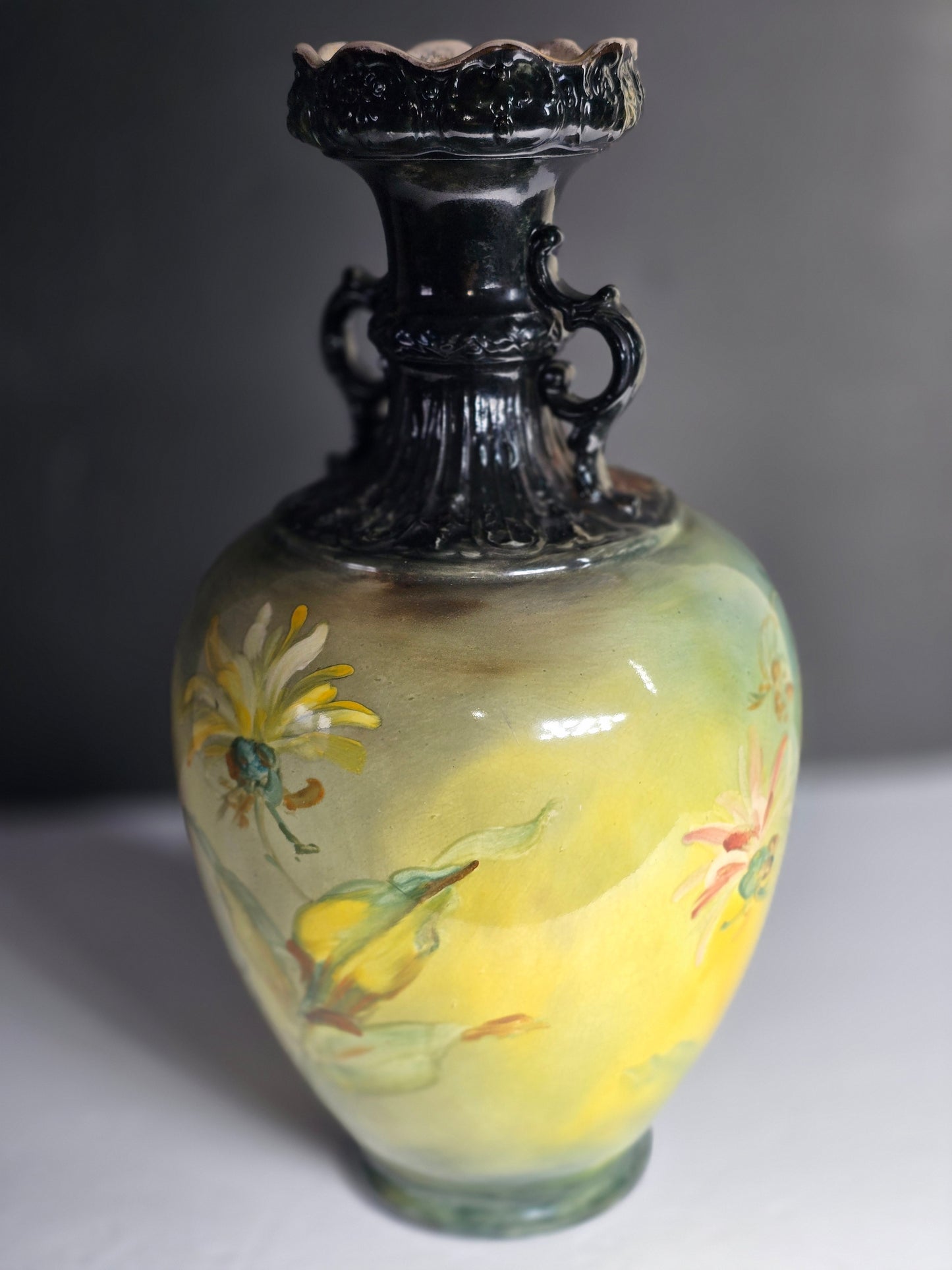 Royal Bonn German Antique hand painted floral vase 12"