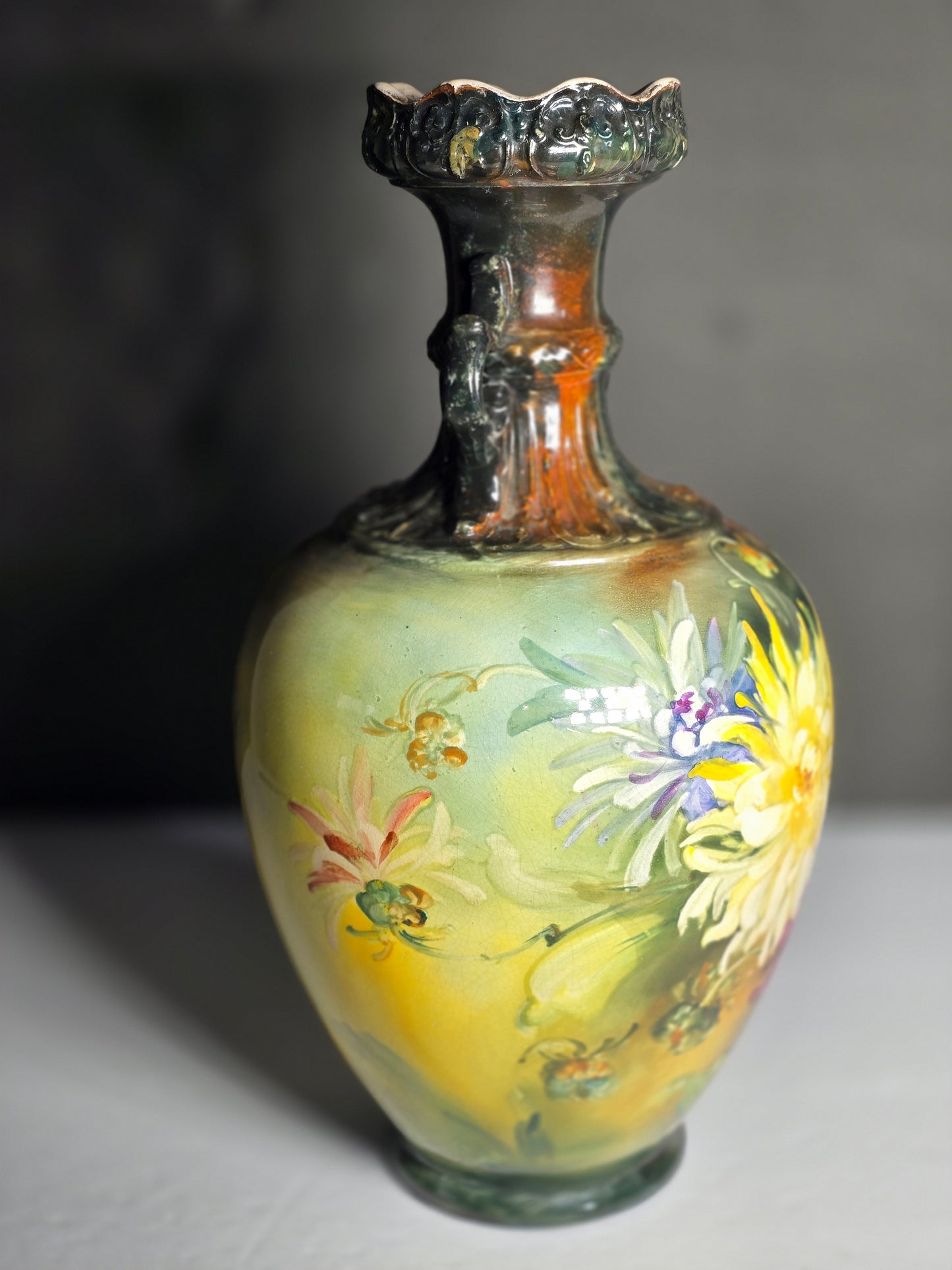 Royal Bonn German Antique hand painted floral vase 12"