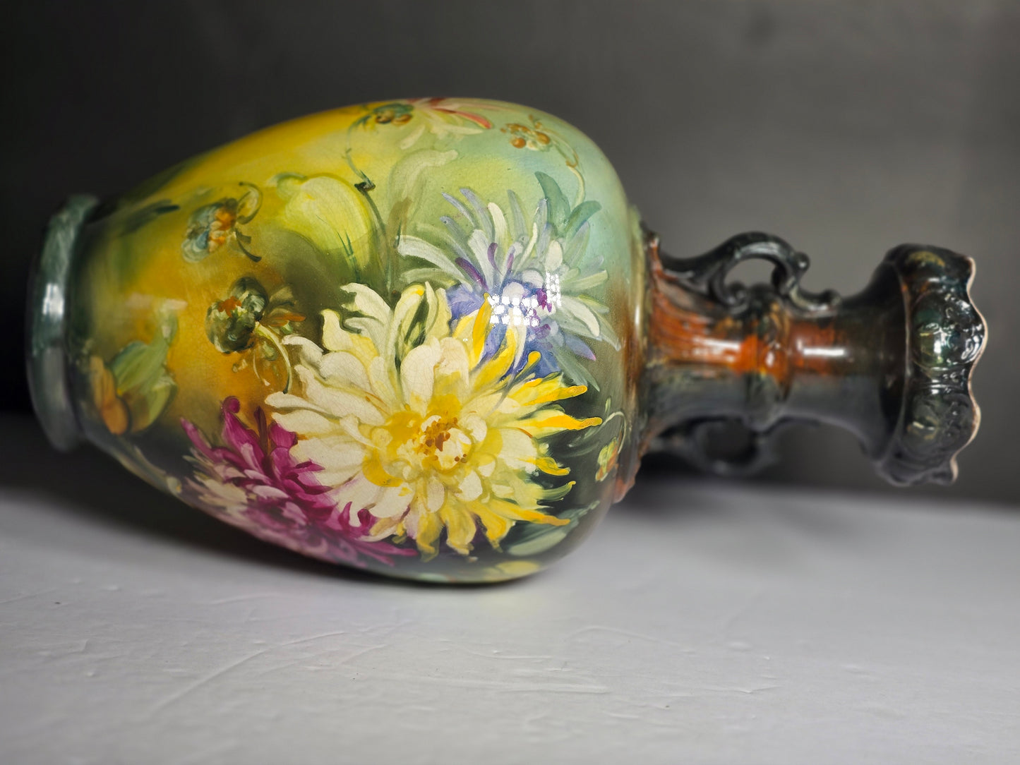 Royal Bonn German Antique hand painted floral vase 12"
