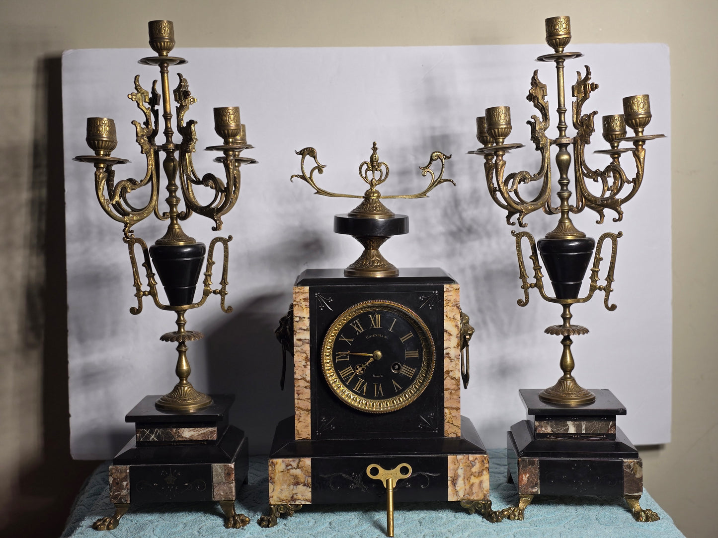 Antique 1800's French Napoleon 111 Style Marmol Mantel Clock