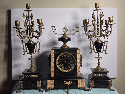 Antique 1800's French Napoleon 111 Style Marmol Mantel Clock
