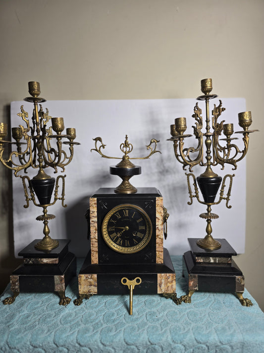 Antique 1800's French Napoleon 111 Style Marmol Mantel Clock