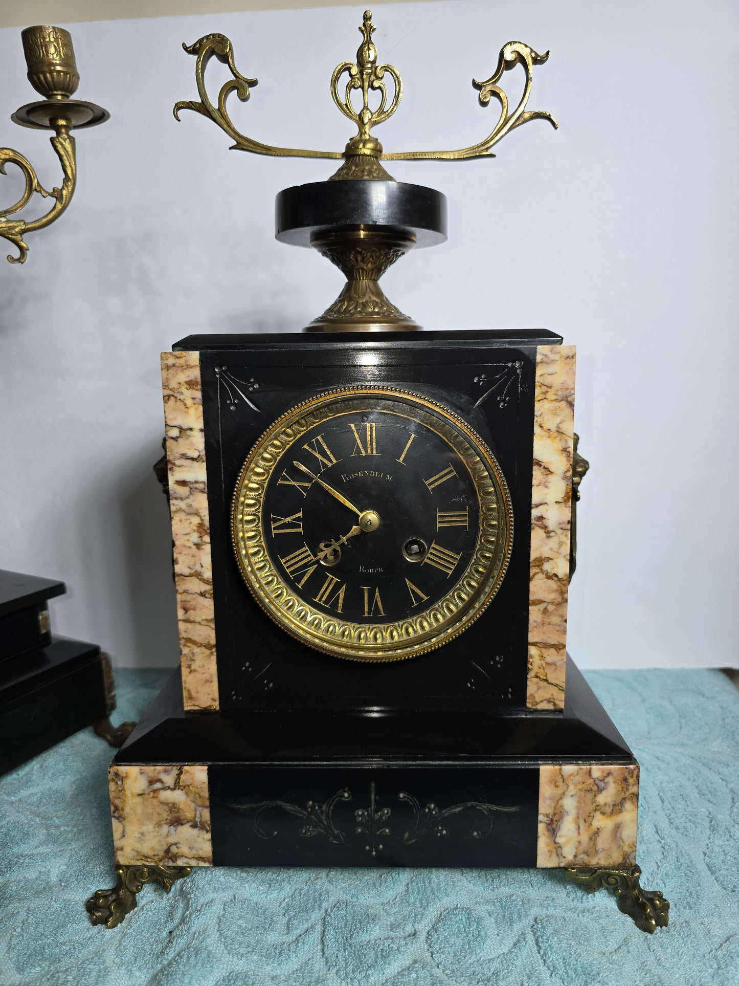 Antique 1800's French Napoleon 111 Style Marmol Mantel Clock