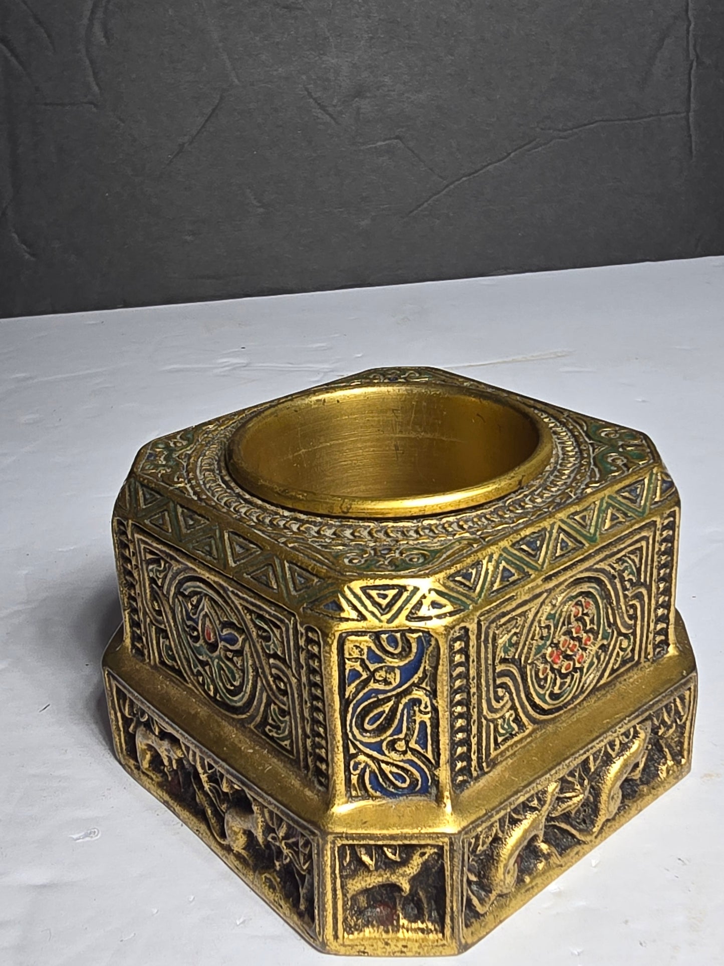Vintage Tiffany studios NY "Venetian" pattern bronze "bookmark" pen brush holder model 1686
