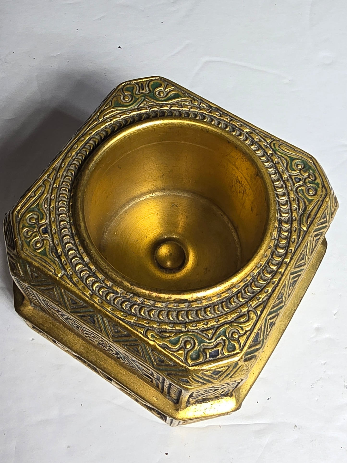 Vintage Tiffany studios NY "Venetian" pattern bronze "bookmark" pen brush holder model 1686