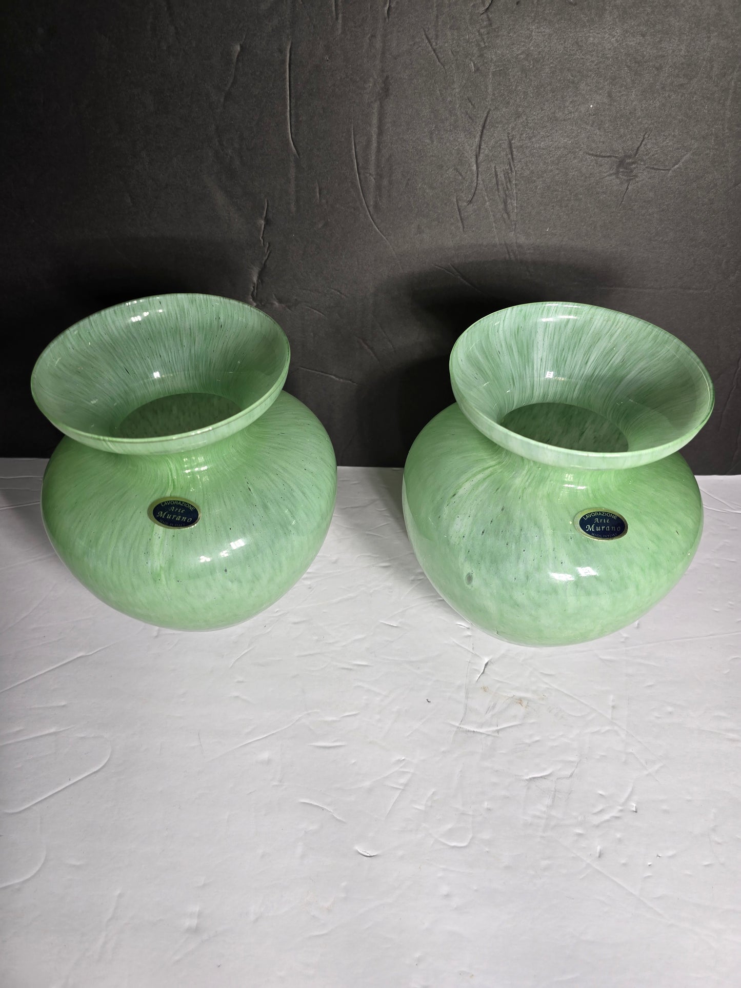 Vintage pair of "Lavorazione Murano" swirled glass vases