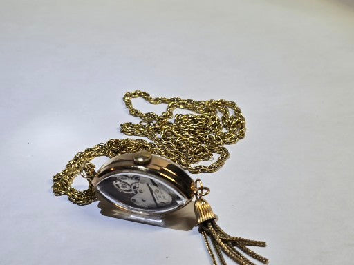 Vintage Endura Ladies see through back pendant with necklace chain and original box