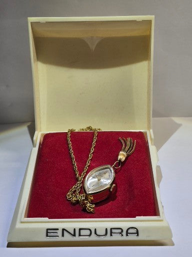 Vintage Endura Ladies see through back pendant with necklace chain and original box