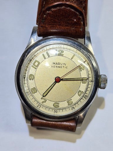 Vintage 1940's Marvin Hermetic men's military watch WW11