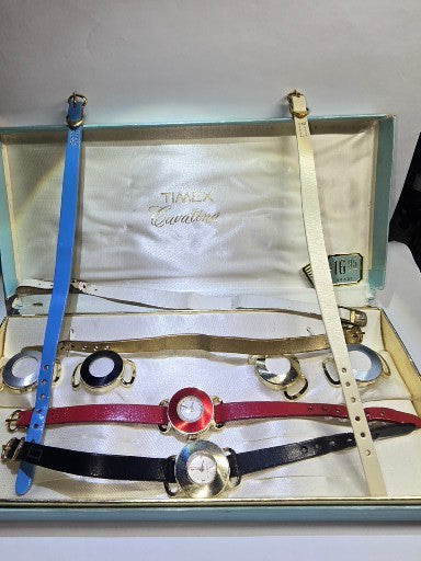 Vintage "rare" Timex Cavatina with box ladies' 2 wristwatches seven leather bands six bezels