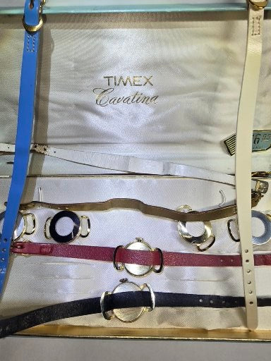 Vintage "rare" Timex Cavatina with box ladies' 2 wristwatches seven leather bands six bezels