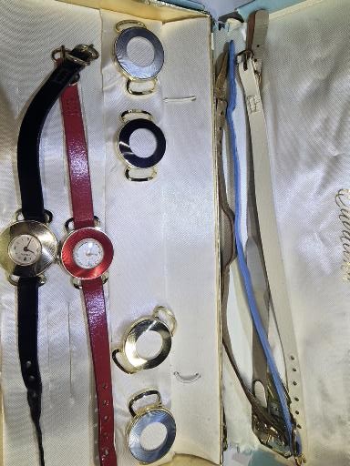 Vintage "rare" Timex Cavatina with box ladies' 2 wristwatches seven leather bands six bezels