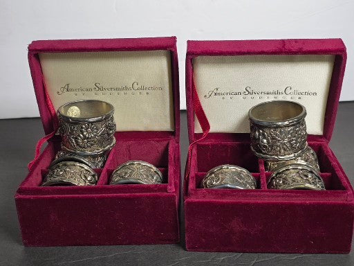 Vintage Godinger 8 silver plate floral napkin rings new in box