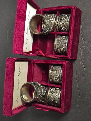 Vintage Godinger 8 silver plate floral napkin rings new in box