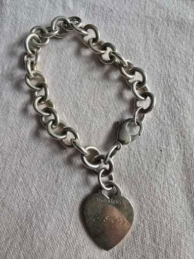 Sterling Silver Tiffany & Co Heart charm link bracelet