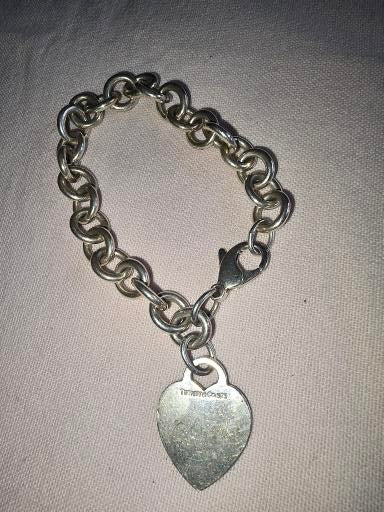 Sterling Silver Tiffany & Co Heart charm link bracelet
