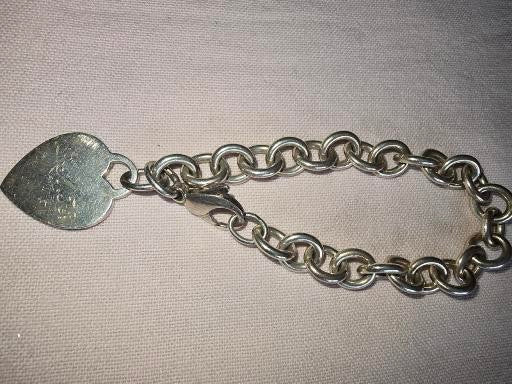 Sterling Silver Tiffany & Co Heart charm link bracelet