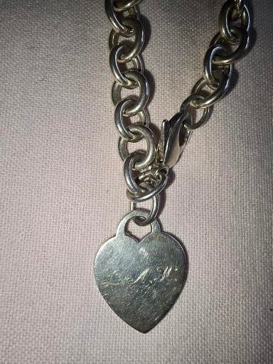 Sterling Silver Tiffany & Co Heart charm link bracelet