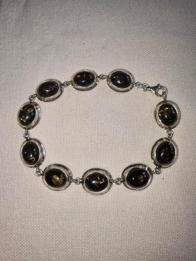Vintage sterling silver with natural Baltic Amber Link Bracelet