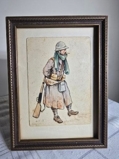Vintage WW1-ERA Watercolor Postcard