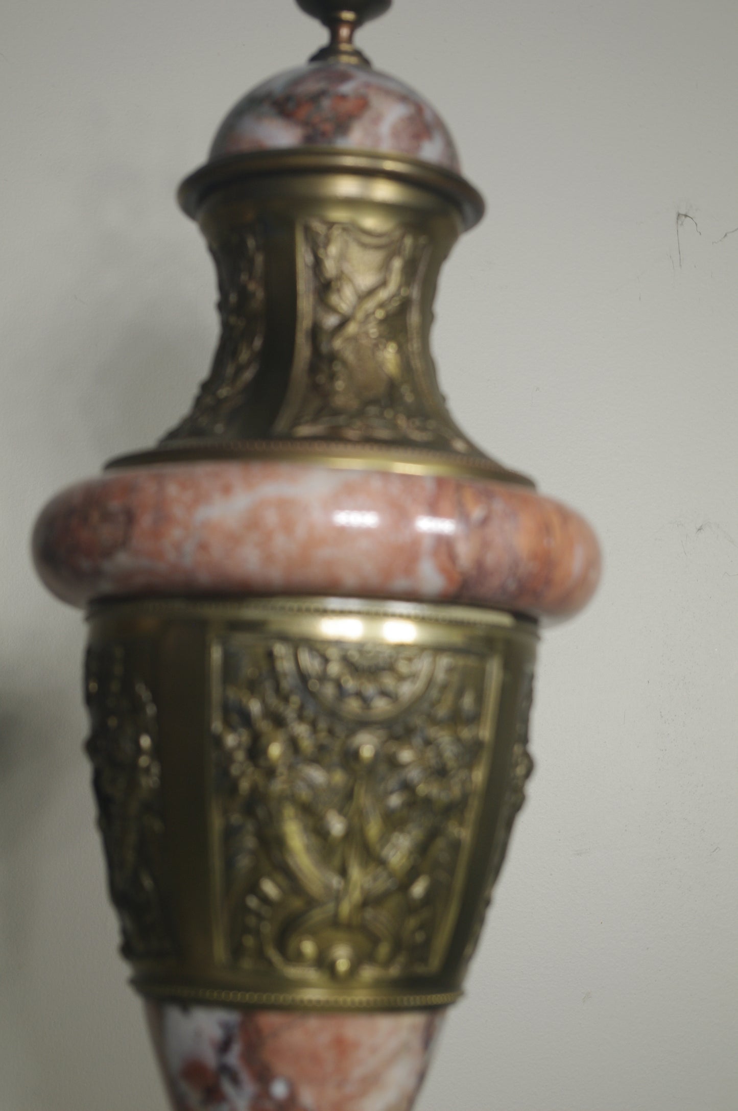 ANTIQUE PAIR OF 1870 BRASS AND MARBLE URNS